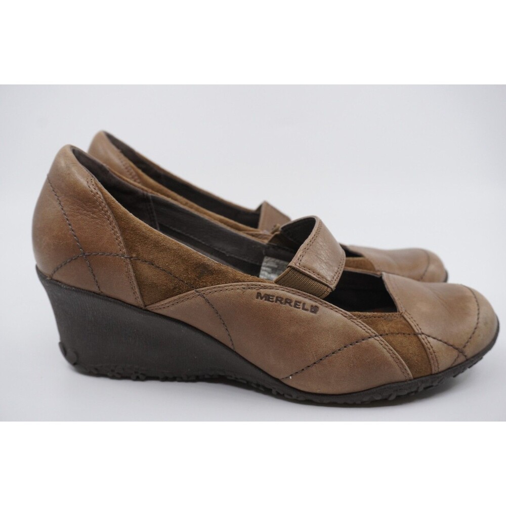 Merrell Wedge Tan Mary Jane Shoes Women's Size 7.5M Air Cushion Vibram Soles